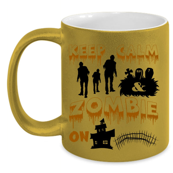 Scary Halloween Coffee Mug, Keep Calm And Zombie On Accent Mug