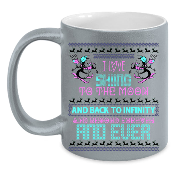 Cute Christmas Coffee Mug, I Love Skiing To The Moon And Back Accent Mug