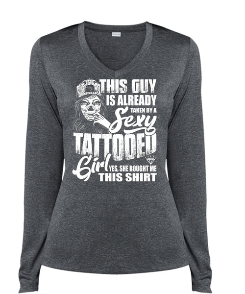 Taken By A Tattooed Girl T Shirt, Being A Tattooed T Shirt, Cool Shirt (Ladies LS Heather V-Neck)