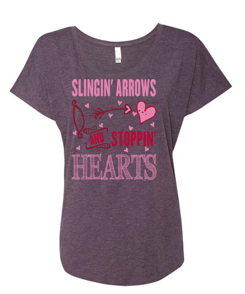 Slinging Arrows And Stopping Hearts T Shirt, I Love Husband T Shirt, Cool Shirt (Ladies' Triblend Dolman Sleeve)