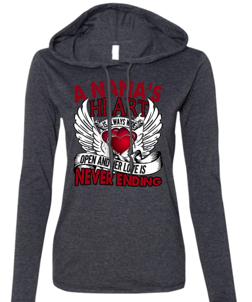 A Nana's Heart Is Always Wide T Shirt, Being A Nana T Shirt (Anvil Ladies Ringspun Hooded)