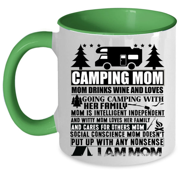 Mom Drinks Wine And Love Camping Coffee Mug, Camping Mom Accent Mug