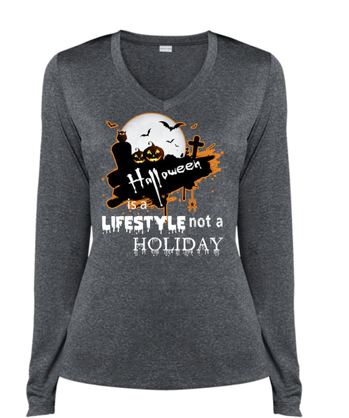 Halloween Is A Lifestyle Not A Holiday T Shirt, I Love You Pumpkin T Shirt, Cool Shirt (Ladies LS Heather V-Neck)