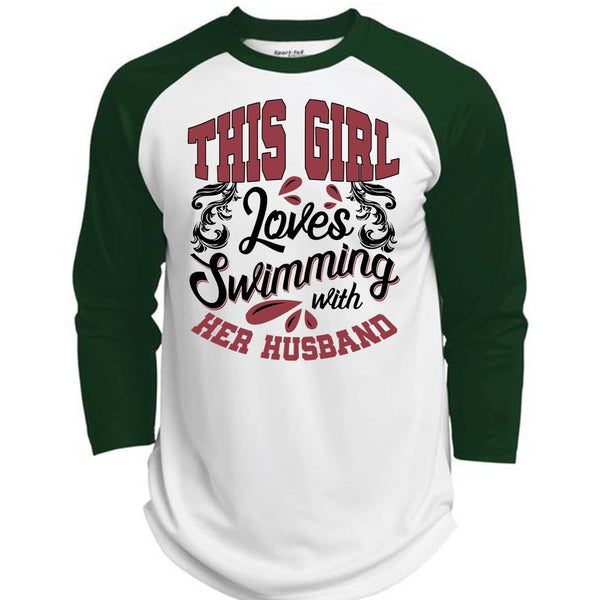 This Girl Loves Swimming With Her Husband T Shirt, I Love Swimming T Shirt, Awesome T-Shirts  (Polyester Game Baseball Jersey)