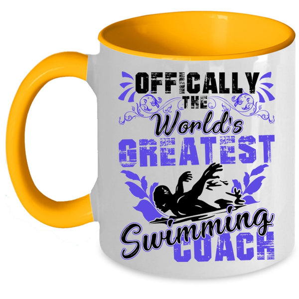 Cute Swimming Coach Coffee Mug, The World's Greatest Swimming Coach Accent Mug