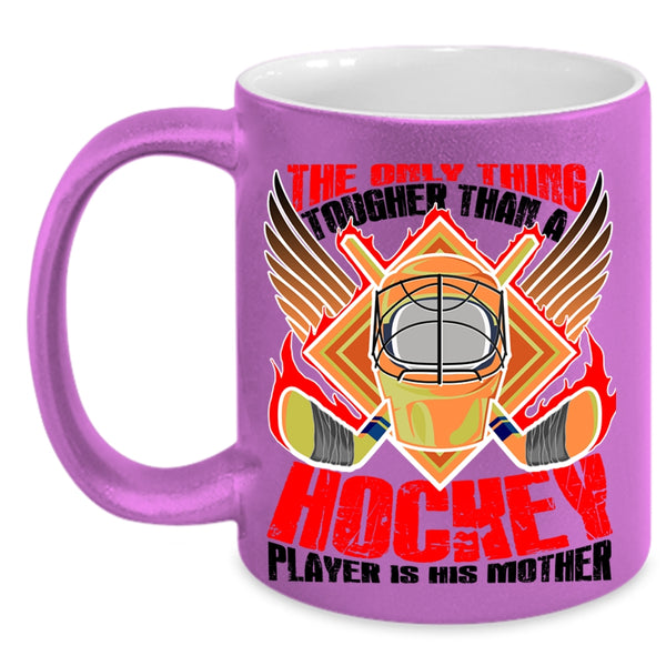 Mom And Son Coffee Mug, Hockey Player Is His Mother Accent Mug