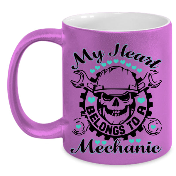 Cute Love Coffee Mug, My Heart Belongs To A Mechanic Accent Mug
