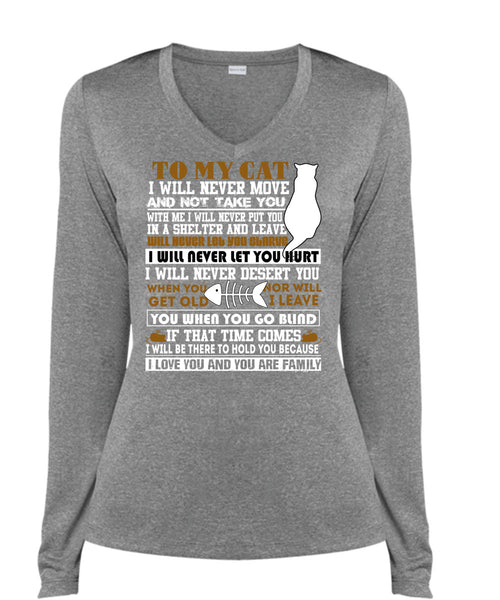 To My Cat T Shirt, I Love You T Shirt, Cool Shirt (Ladies LS Heather V-Neck)