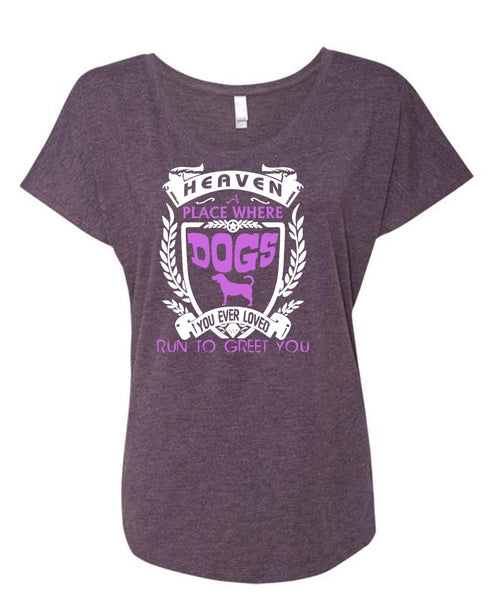 Heaven A Place Where Dogs T Shirt, You Ever Loved Run To Greet You T Shirt (Ladies' Triblend Dolman Sleeve)