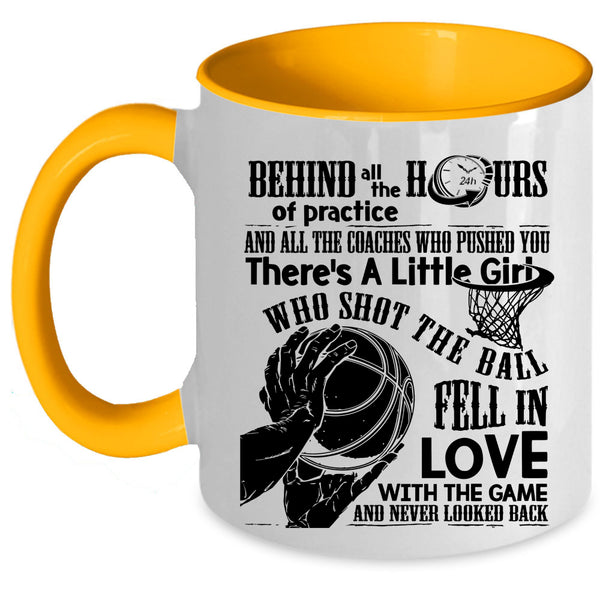 Cool Basketball Coffee Mug, Little Girl Shot The Ball Fell In Love Accent Mug