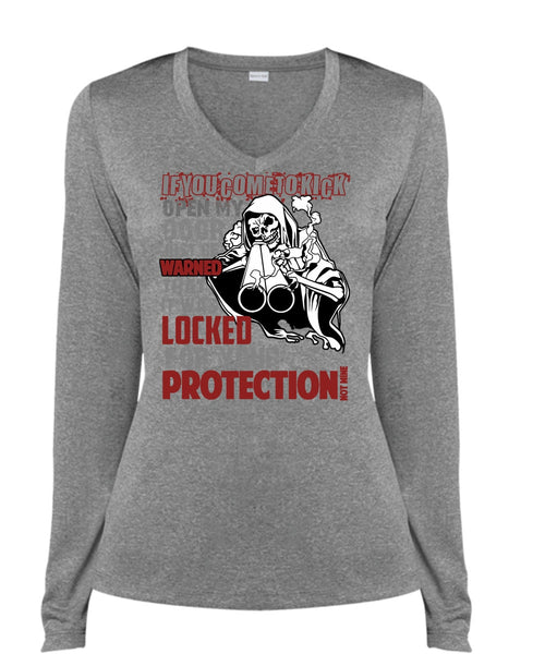 Locked For Your Protection T Shirt, Being A Veteran T Shirt, Cool Shirt (Ladies LS Heather V-Neck)