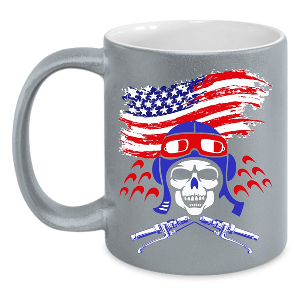 Cool Biker Coffee Mug, American Flag Coffee Cup