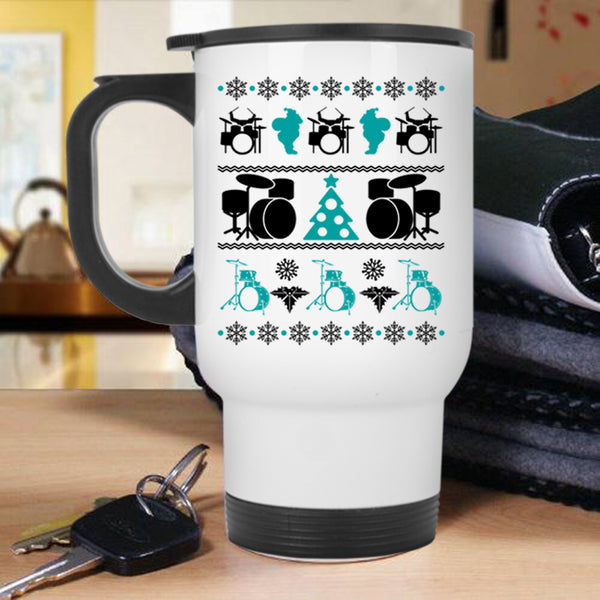 Ugly Christmas Travel Mug, Cute Drummer Mug