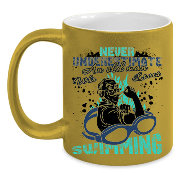 Awesome Grandpa Coffee Mug, An Old Man Loves Swimming Accent Mug