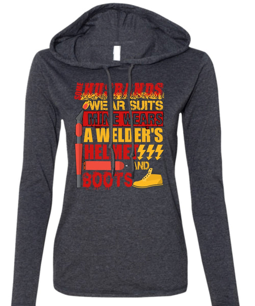 Some Husbands Wear Suits T Shirt, Being A Husband T Shirt (Anvil Ladies Ringspun Hooded)