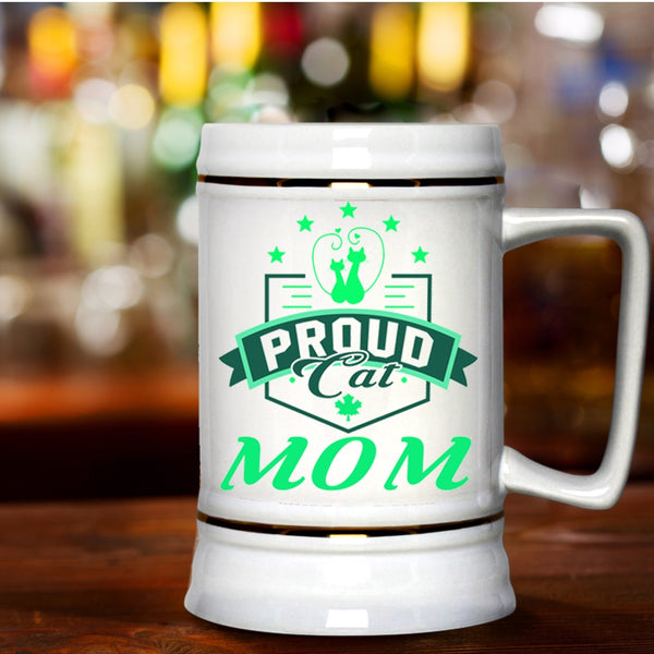 Cute Gift For Cat Owner Beer Stein 22oz, Proud Cat Mom Beer Mug