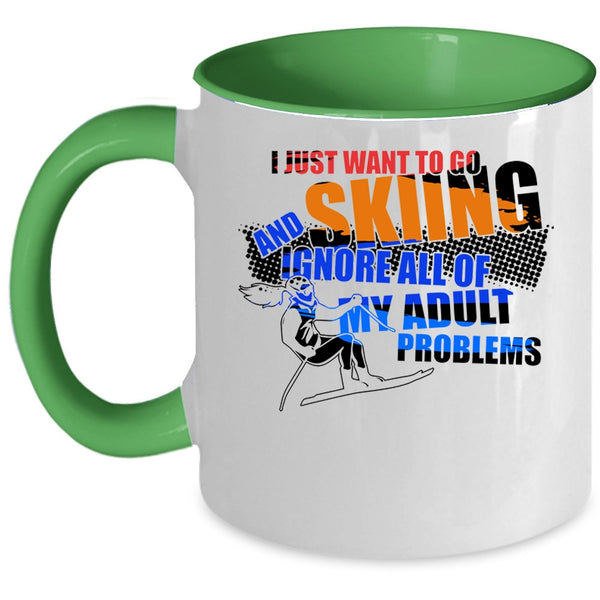 Awesome Skiing Coffee Mug, I Just Want To Go Skiing Accent Mug