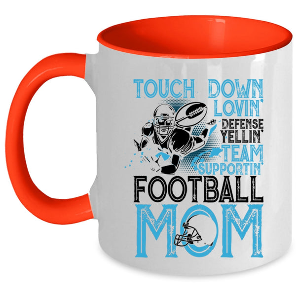 Football Mom Coffee Mug, Touch Down Loving Team Supporting Accent Mug