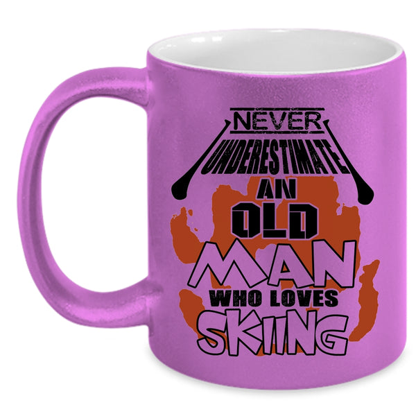 Cool Dad Coffee Mug, Never Underestimate An Old Man Loves Skiing Accent Mug