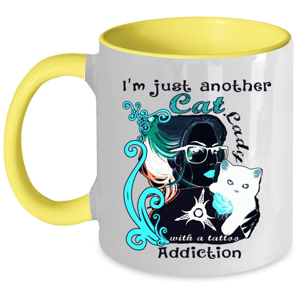Tattoo Addiction Coffee Mug, I'm Just Another Cat Lady Accent Mug