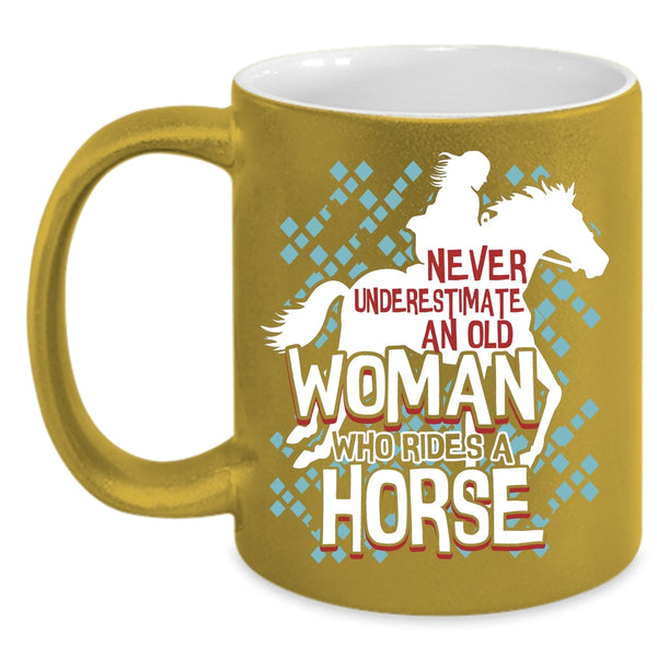 An Old Woman Rides A Horse Coffee Mug, Cute Old Equestrian Coffee Cup
