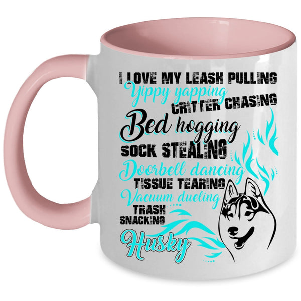I Love My Husky Coffee Mug, I Love My Leash Pulling Accent Mug