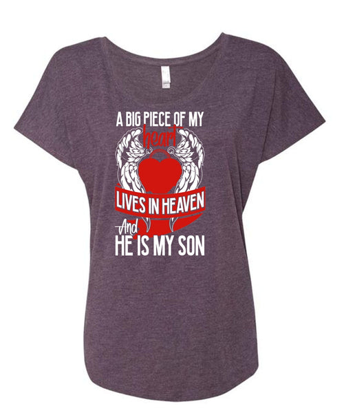 He Is My Son T Shirt, Lives In Heaven T Shirt, Cool Shirt (Ladies' Triblend Dolman Sleeve)