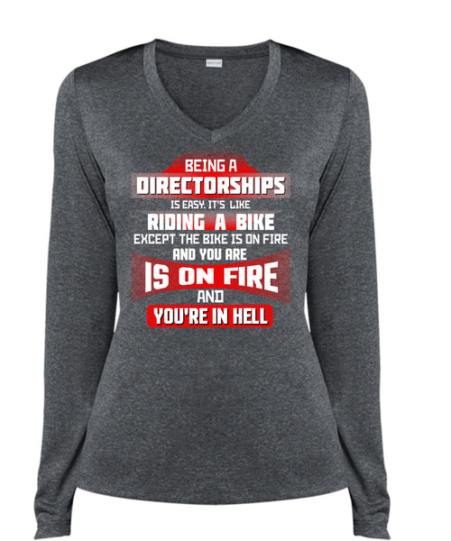 Being A Directorships Is Easy T Shirt, It's Like Riding A Bike T Shirt, Cool Shirt (Ladies LS Heather V-Neck)