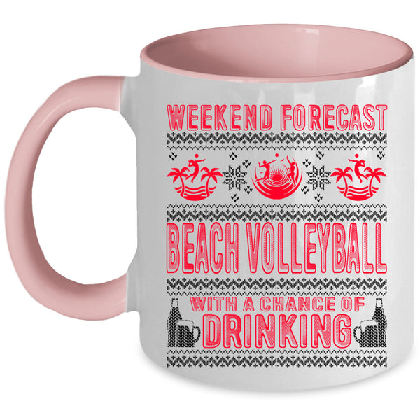 Cool Sporty Coffee Mug, Weekend Forecast Beach Volleyball Accent Mug