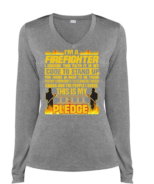 I'm A Firefighter T Shirt, Code To Stand Up T Shirt, Cool Shirt (Ladies LS Heather V-Neck)