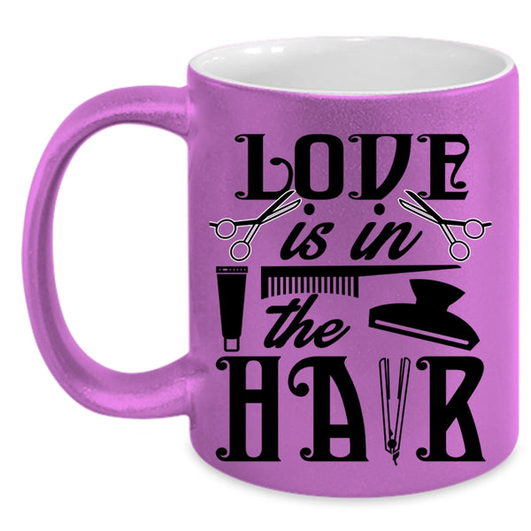 Cute Hairstylist Coffee Mug, Love Is In The Hair Accent Mug