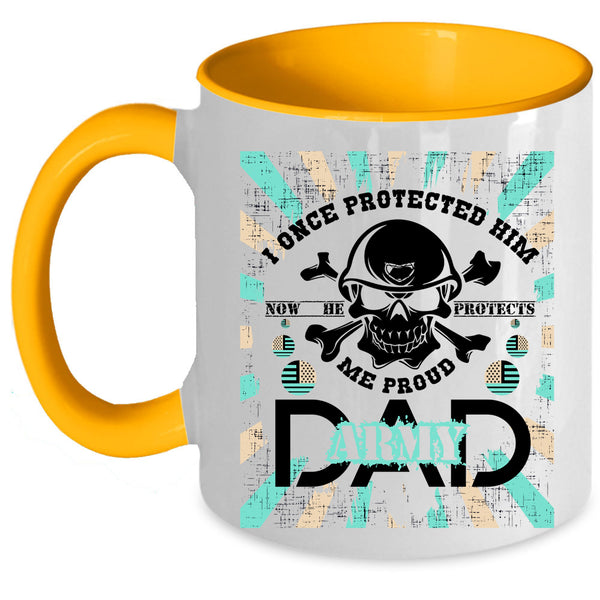 He Protects Me Coffee Mug, Proud Army Dad Accent Mug