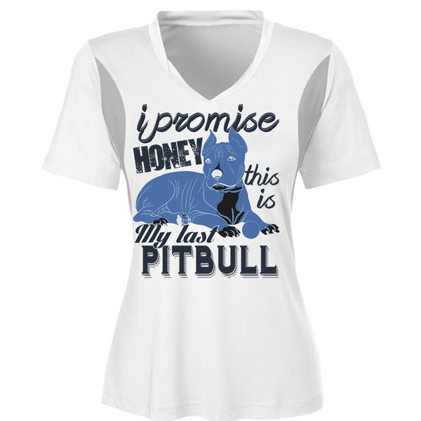 I Promise Honey This Is My Last Pit Bull T Shirt, My Favorite T Shirt, Cool Shirt (Ladies LS Heather V-Neck)