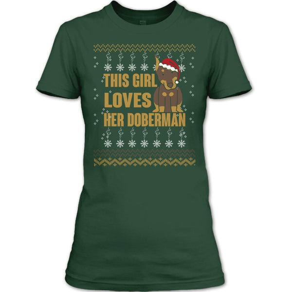 This Girls Loves Her Doberman T Shirt, Merry Christmas T Shirt