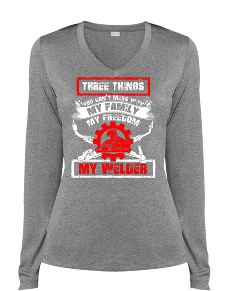 My Family My Freedom My Welder T Shirt, Being A Welder T Shirt, Cool Shirt (Ladies LS Heather V-Neck)