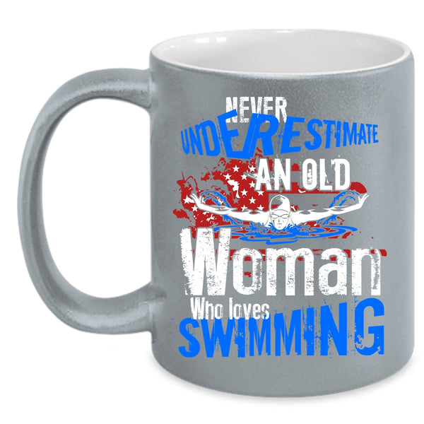 An Old Woman Loves Swimming Coffee Mug, Cool Grandma Coffee Cup