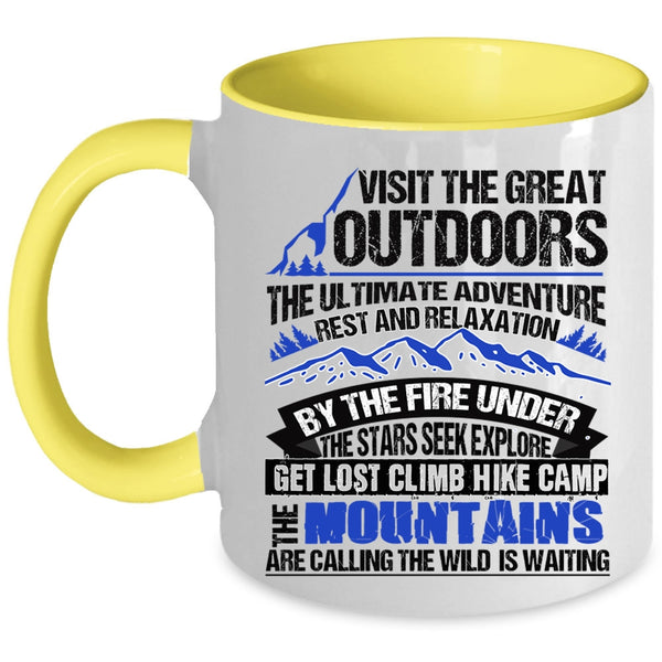 Climb Hike Camp Coffee Mug, Visit The Great Outdoors Accent Mug