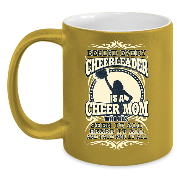 Behind Every Cheerleader Is A Cheer Mom Coffee Mug, Funny Mama Coffee Cup