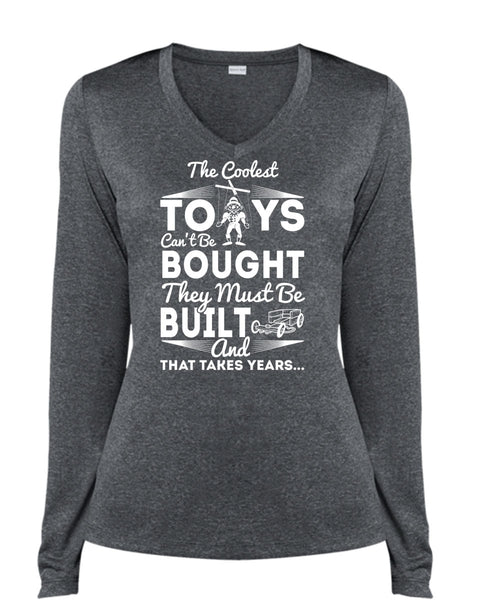 The Coolest Toys T Shirt, They Must Be Built T Shirt, Cool Shirt (Ladies LS Heather V-Neck)