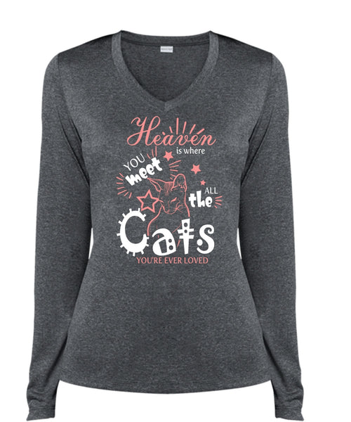 Heaven Is Where You Meet All The Cats T Shirt, You're Ever Loved T Shirt, Cool Shirt (Ladies LS Heather V-Neck)