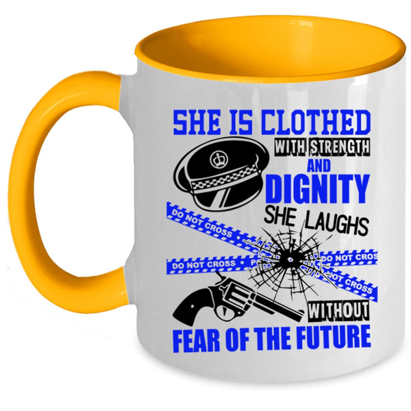 Female Policeman Coffee Mug, She Is Clothed With Strength Accent Mug