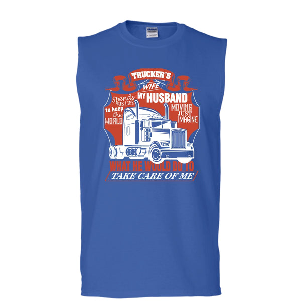 Trucker's Wife T Shirt, Trucker My Husband Tank Top (Men's Cotton Sleeveless)