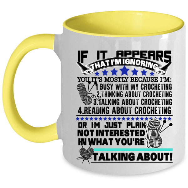 Reading About Crocheting Coffee Mug, Busy With My Crocheting Accent Mug