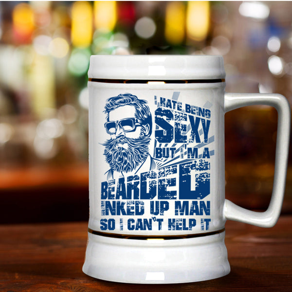 Cool Gift For My Dad Beer Stein 22oz, I'm A Bearded Inked Up Man Beer Mug