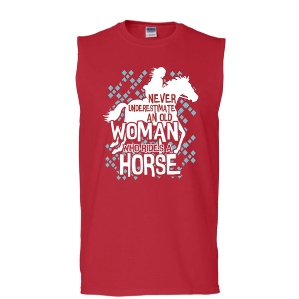 Never Underestimate T Shirt, An Old Man Who Rides A Horse T Shirt, Cool T Shirt (Men's Cotton Sleeveless)
