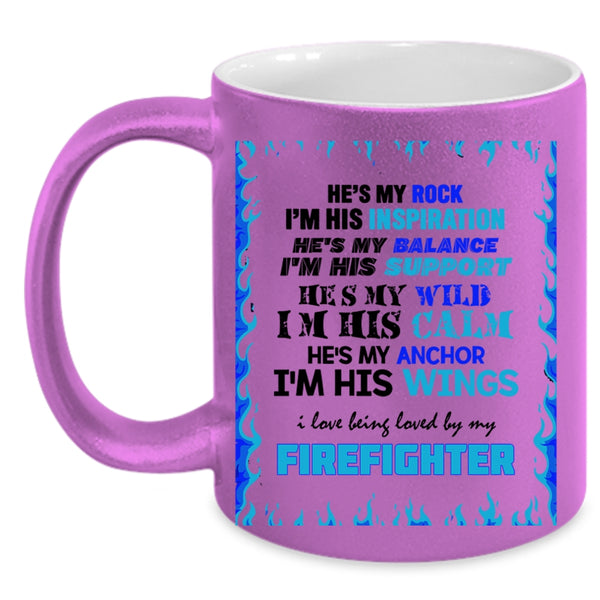 Cool Coffee Mug, I Love Being Loved By My Firefighter Accent Mug