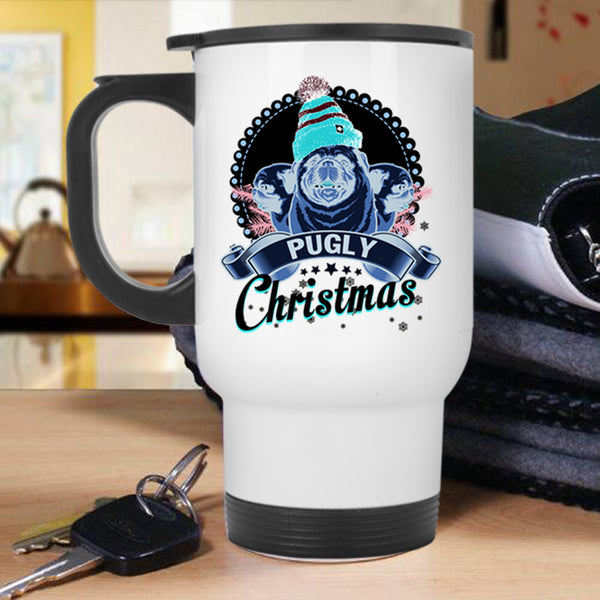 Cute Christmas Travel Mug, Pugly Christmas Mug