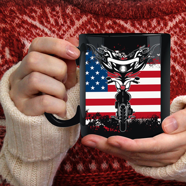 Cool Motorcycles Coffee Mug, American Flag Coffee Cup