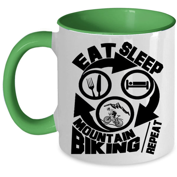 I Love Mountain Biking Coffee Mug, Eat Sleep Mountain Biking Accent Mug