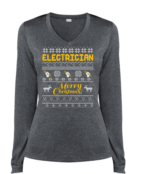 Electrician Merry Christmas T Shirt, This Girl Loves Christmas T Shirt, Cool Shirt (Ladies LS Heather V-Neck)
